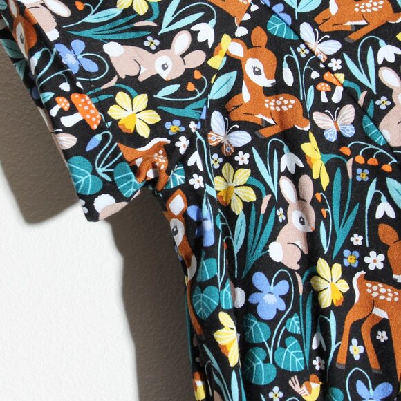 Eva Rose Bambi Floral Fawn Flora Woodland Deer Bunny Rockabilly Mini Shirt Dress - Picture 4 of 9